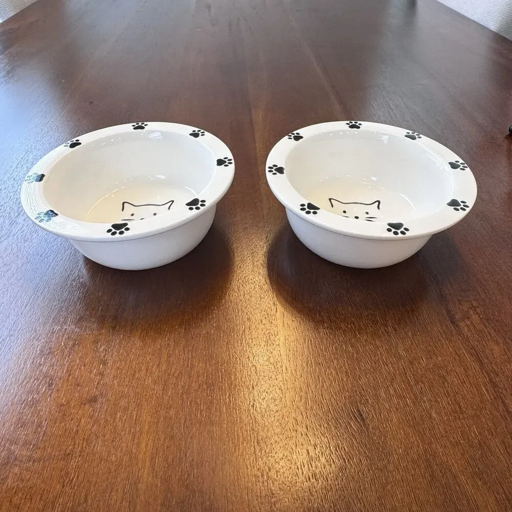 Cat Faces Signature Housewares Incorporated Stoneware Food & Water Bowls Set